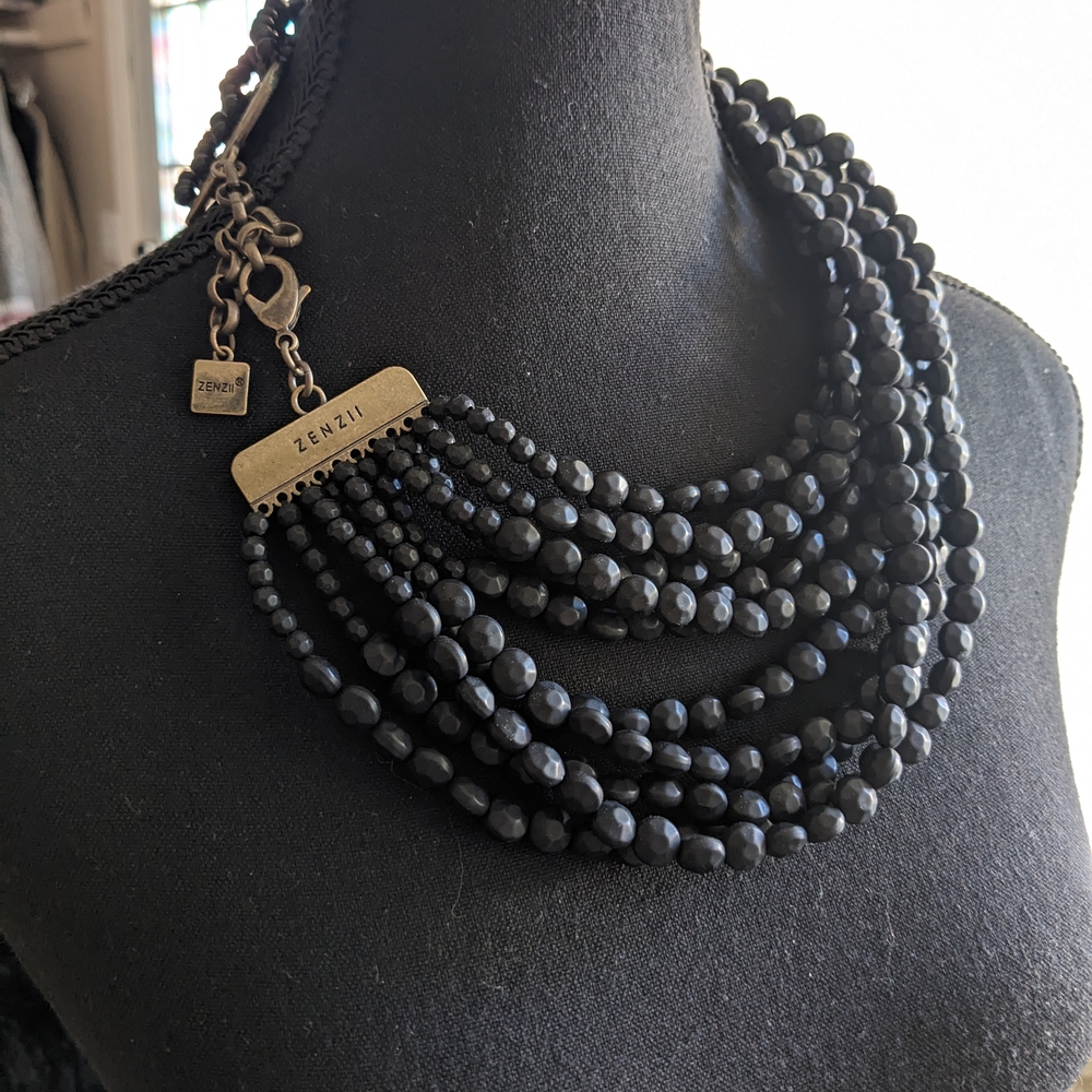 Zenzii Multi Strand Stunning Black Bead Statement Necklace